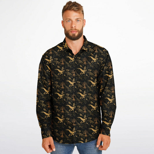 Celestial Whales Long Sleeve Button Up Shirt - NeoSkull