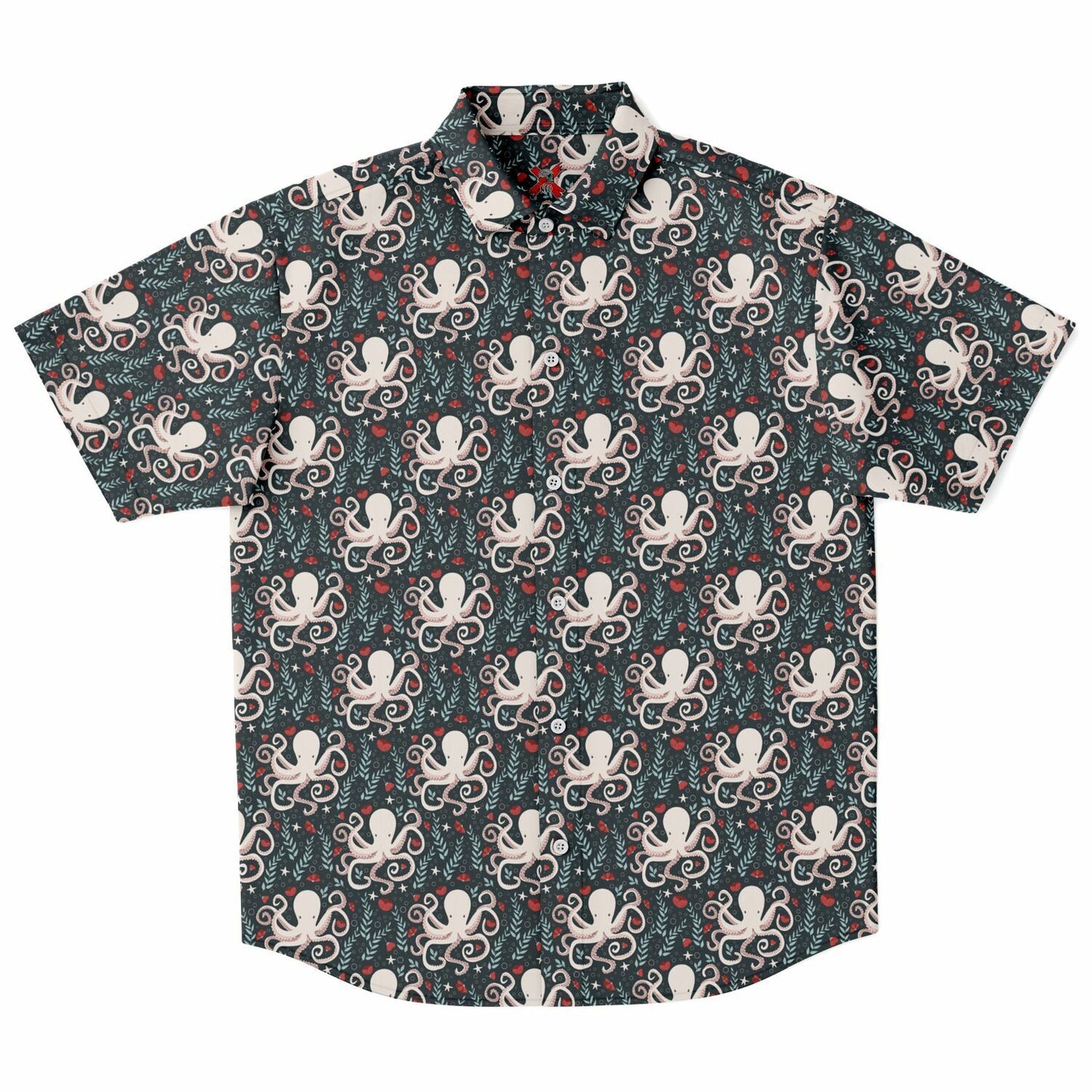 Octopus and flowers Short Sleeve Button Up Shirt