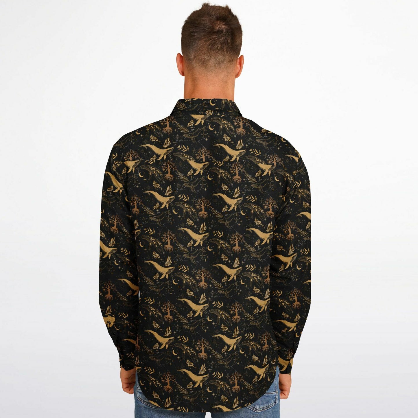 Celestial Whales Long Sleeve Button Up Shirt - NeoSkull