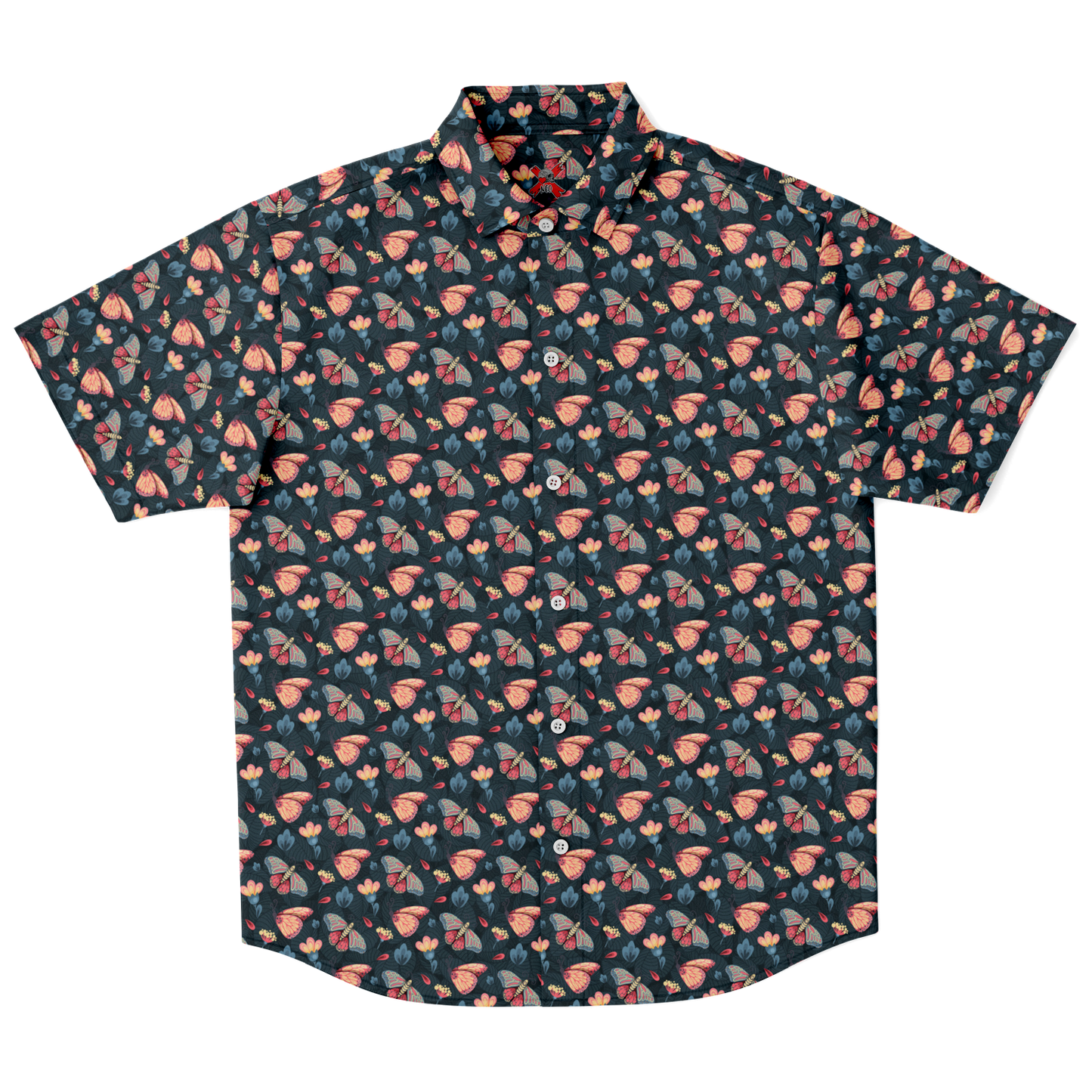 Insects Flowers Short Sleeve Button-up Shirt