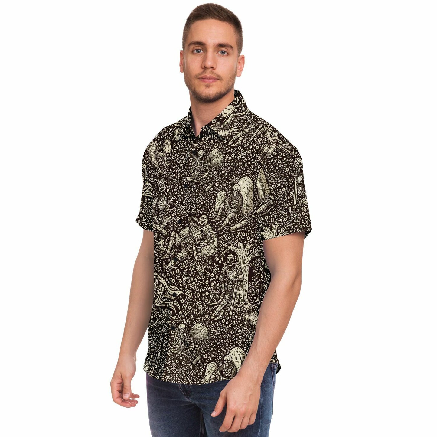 Resting Knights Short Sleeve Button Up Shirt