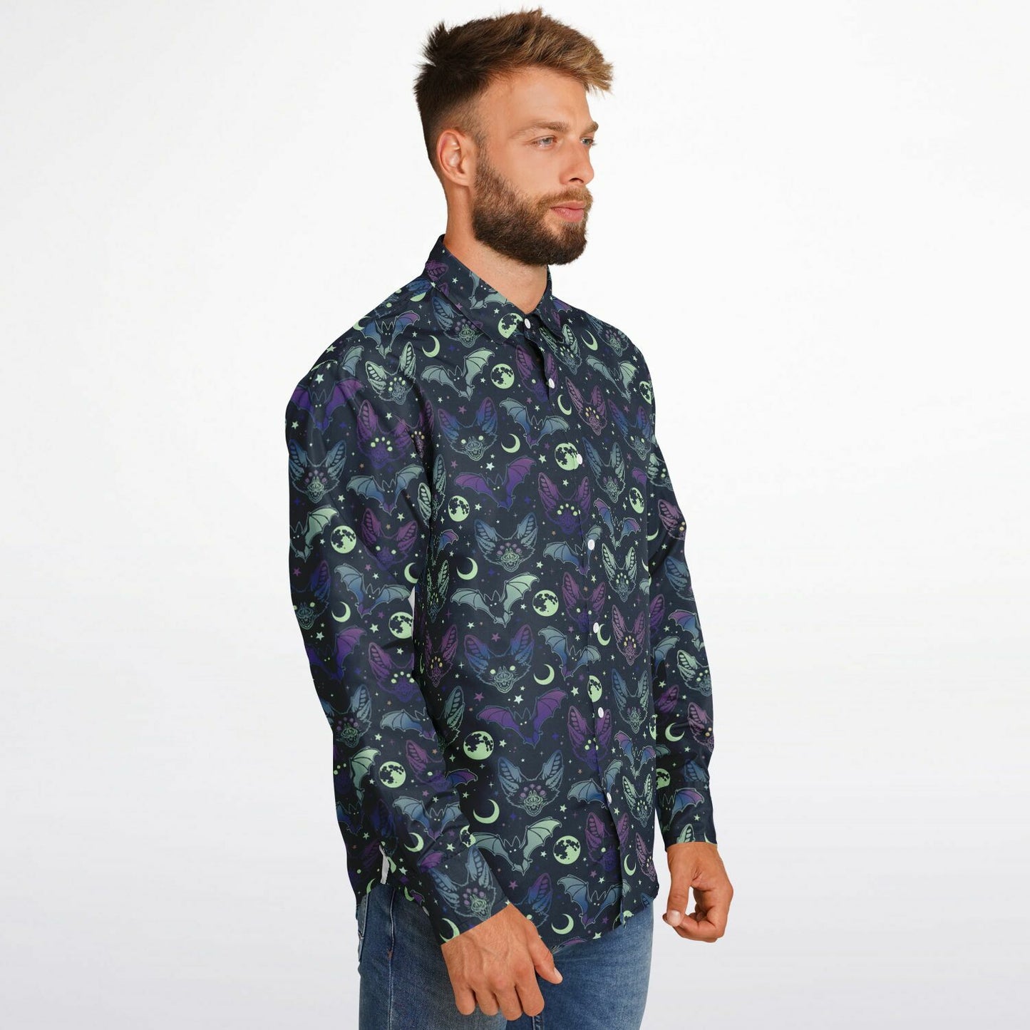 Creepy Bats Long Sleeve Button Up Shirt - NeoSkull