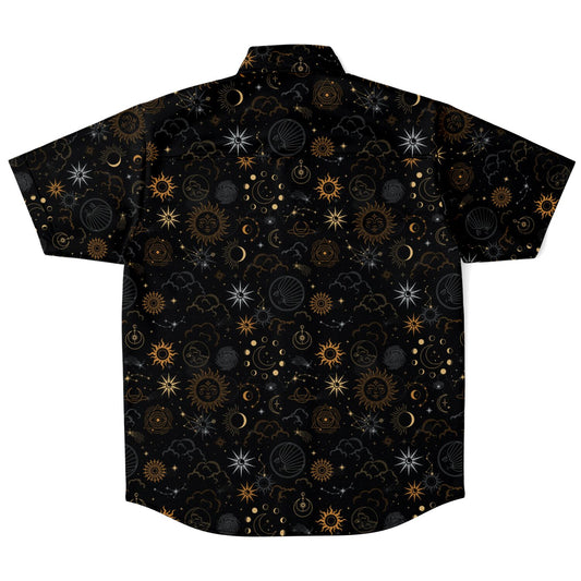 Celestial black Short Sleeve Button-up Shirt - NeoSkull