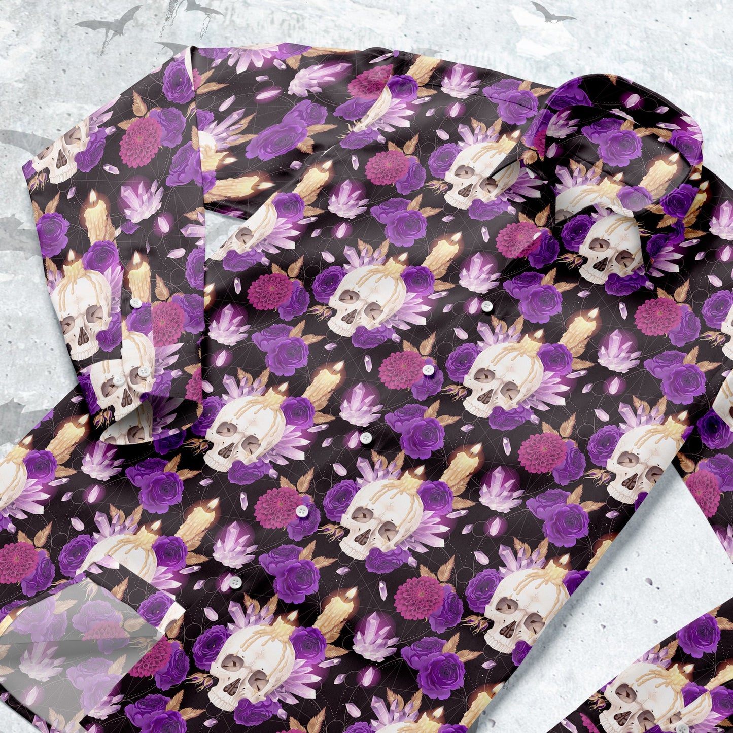 Crystal Skull and roses Long Sleeve buttun-up shirt