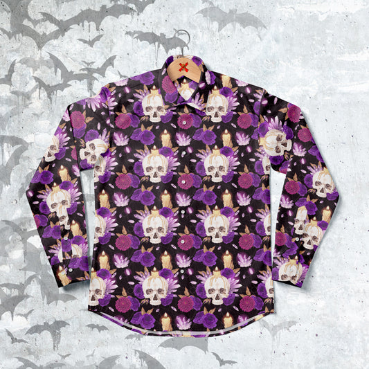 Crystal Skull and roses Long Sleeve buttun-up shirt