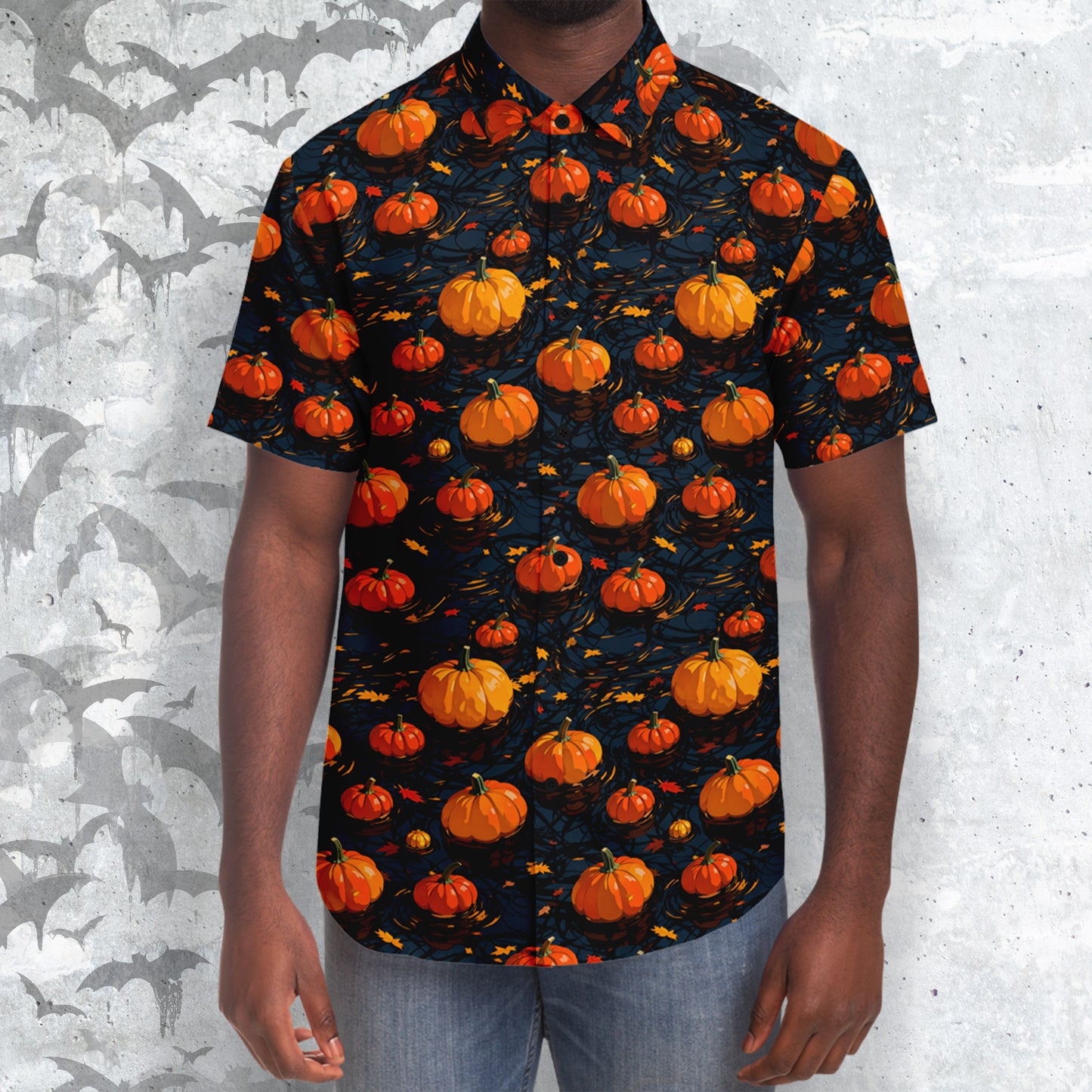 Floating Halloween Short Sleeve Button-up Shirt