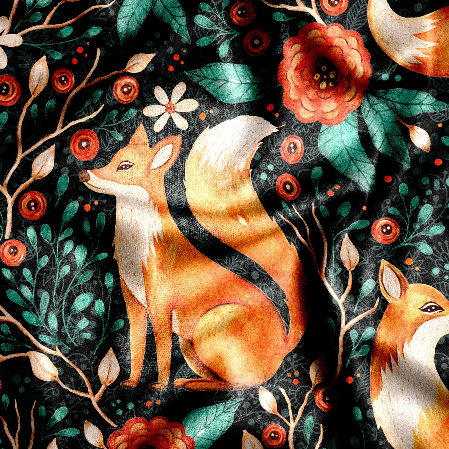 Cottagecore Fox Print Short Sleeve Button-Up Shirt