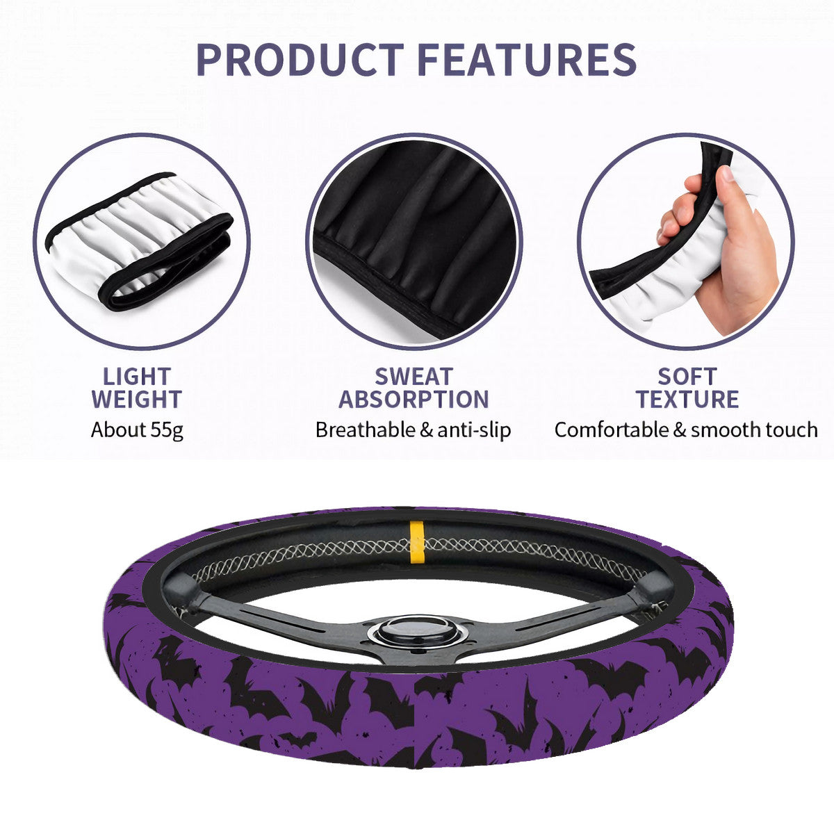 Purple Bats Elastic Steering Wheel Cover - NeoSkull