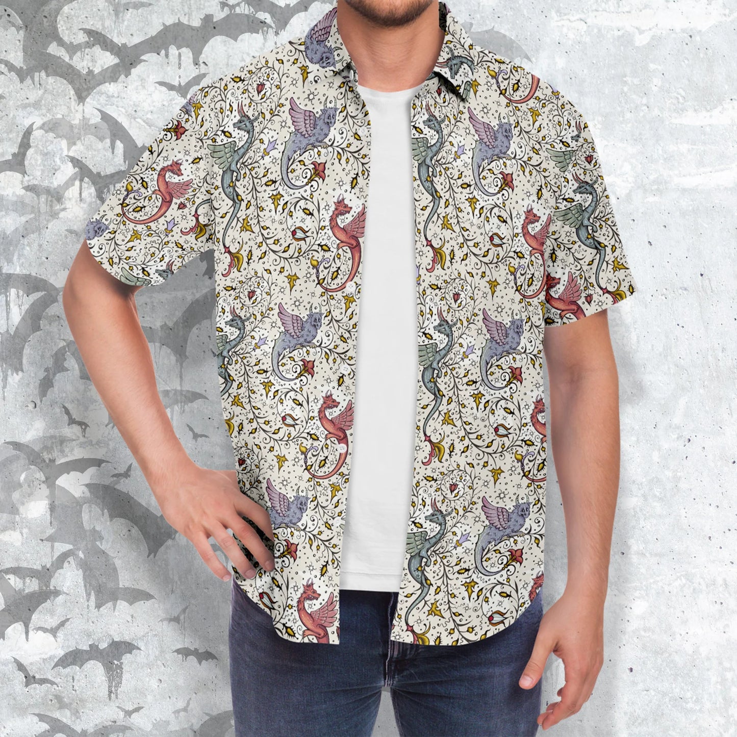 Medieval short sleeve button-up shirt