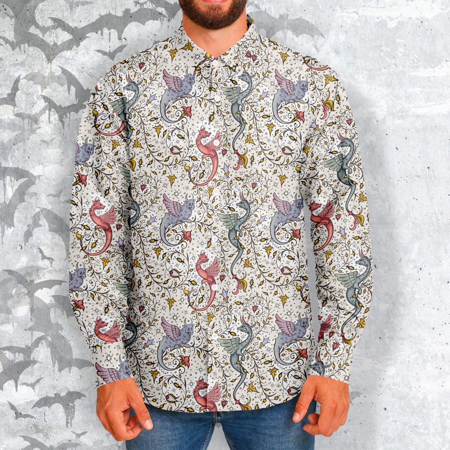 Medieval dragons Long Sleeve Button Shirt