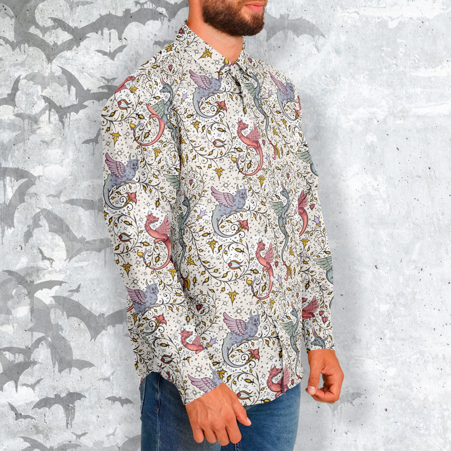 Medieval dragons Long Sleeve Button Shirt