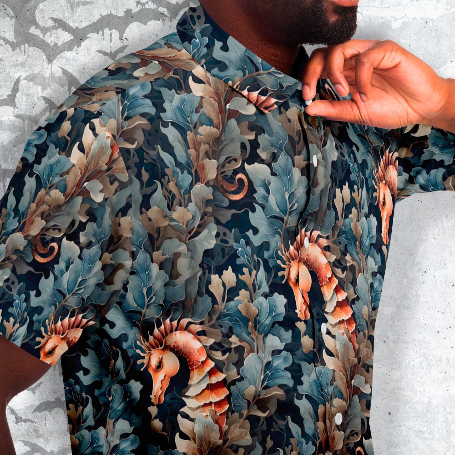 seahorse button-up shirt