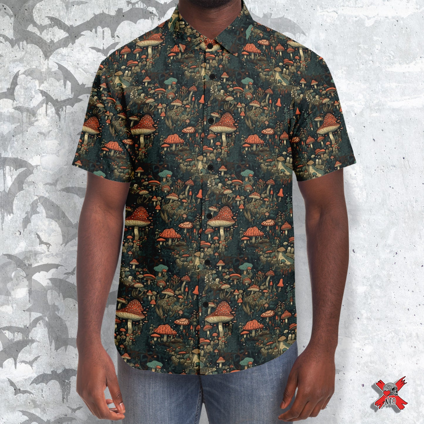 Scandinavian Forest Short Sleeve Button Down-up Shirt