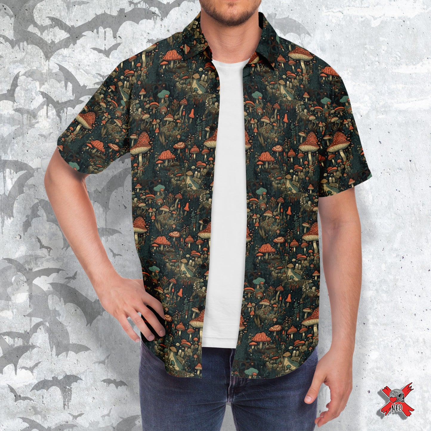 Scandinavian Forest Short Sleeve Button Down-up Shirt