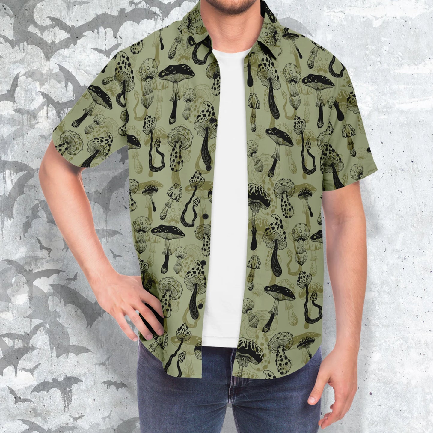 Mushroom Warrior short sleeve button-up shirt