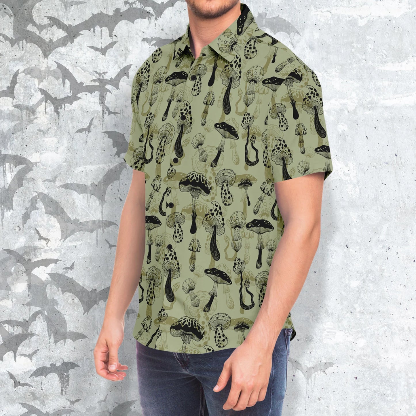Mushroom Warrior short sleeve button-up shirt