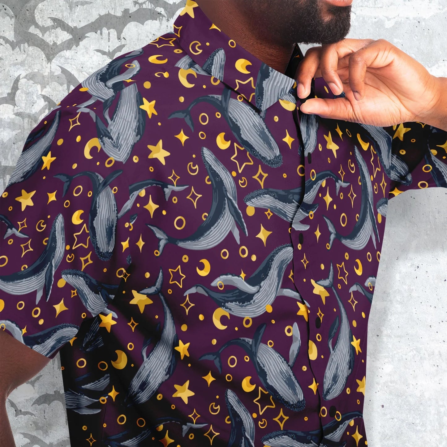 Star Whales short sleeve button-up shirt
