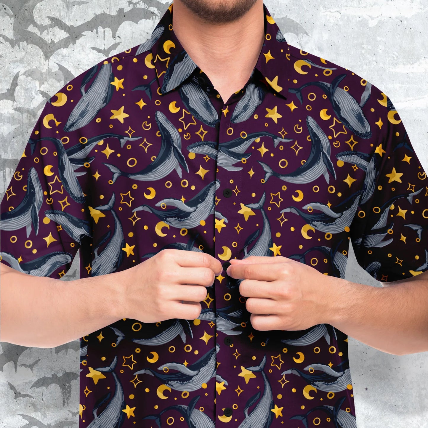 Star Whales short sleeve button-up shirt