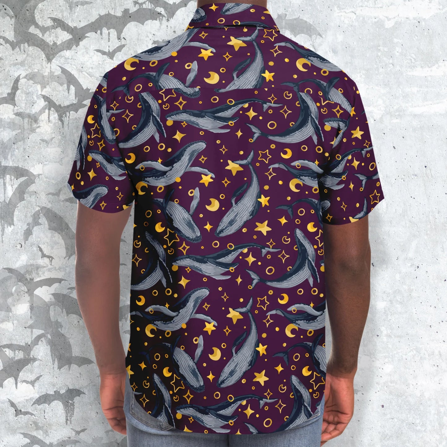 Star Whales short sleeve button-up shirt