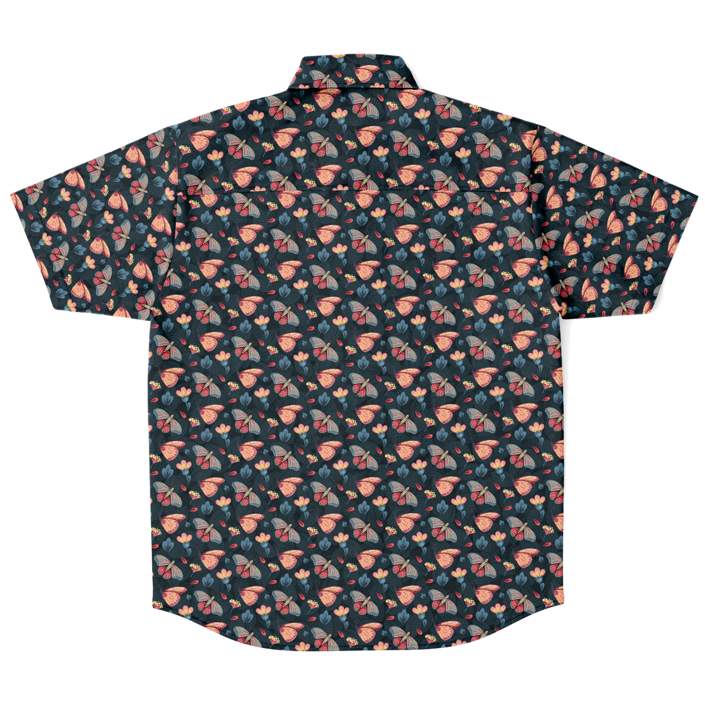 Insects Flowers Short Sleeve Button-up Shirt