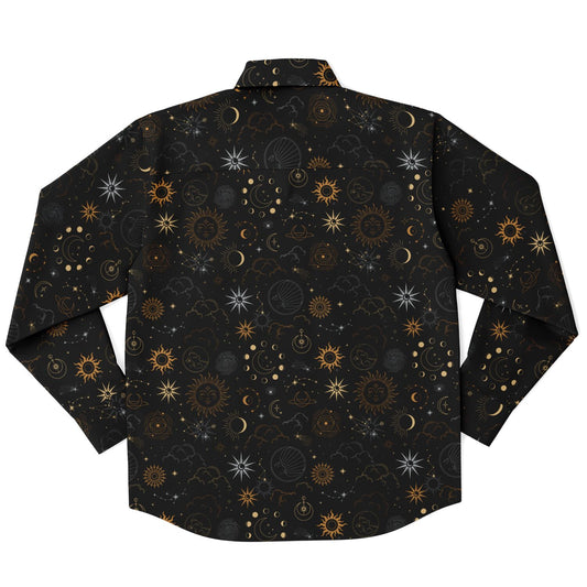 Celestial Black Long Sleeve Button-up Shirt - NeoSkull