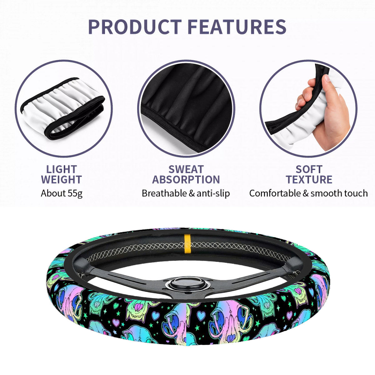 Neon Cats Elastic Steering Wheel Cover