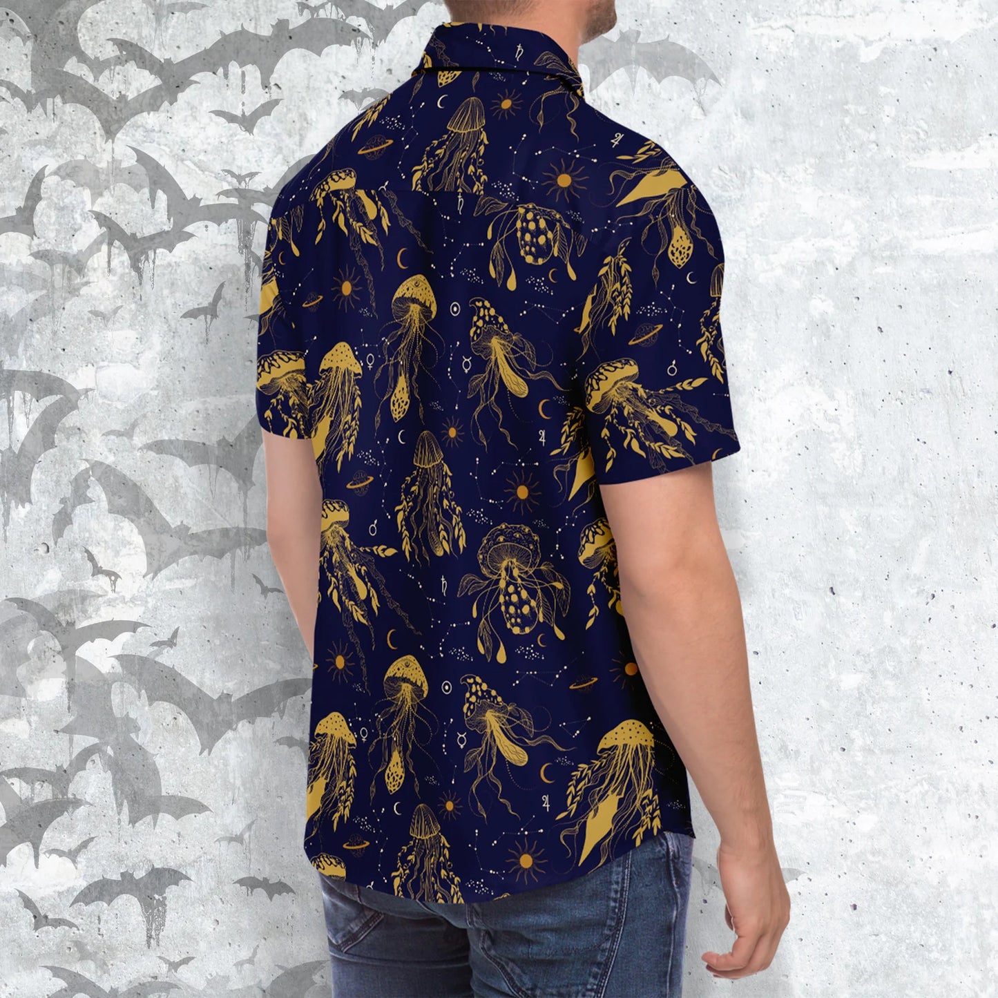 Mystical mushrooms short sleeve button-up shirt