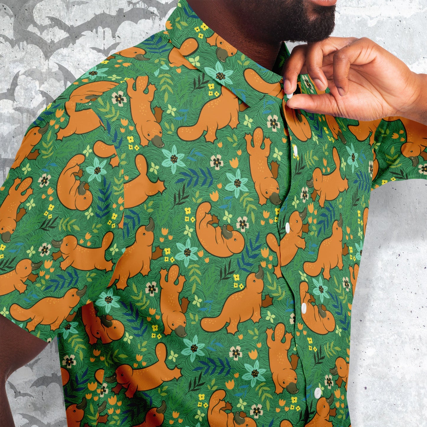 Swimming Platypuses short sleeve button-up shirt