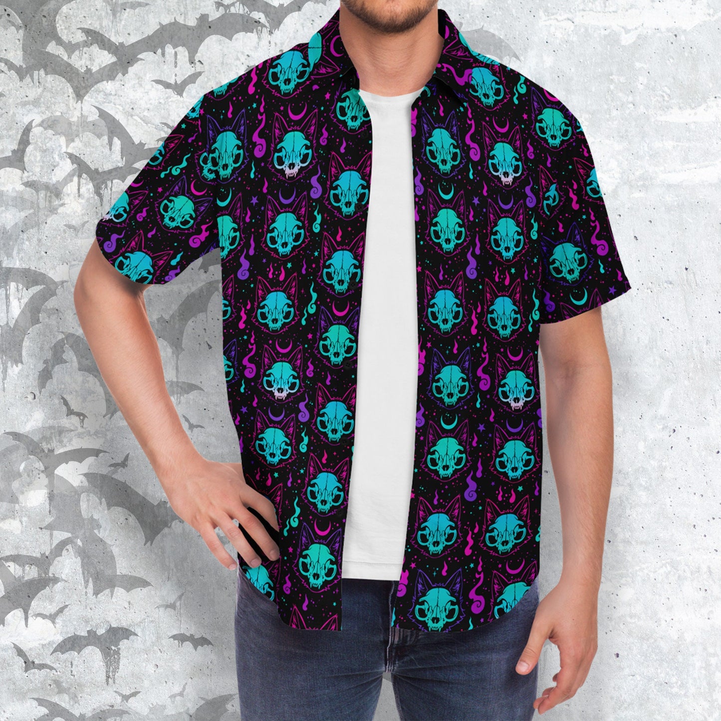 Cat Spirit Short Sleeve Button-up Shirt