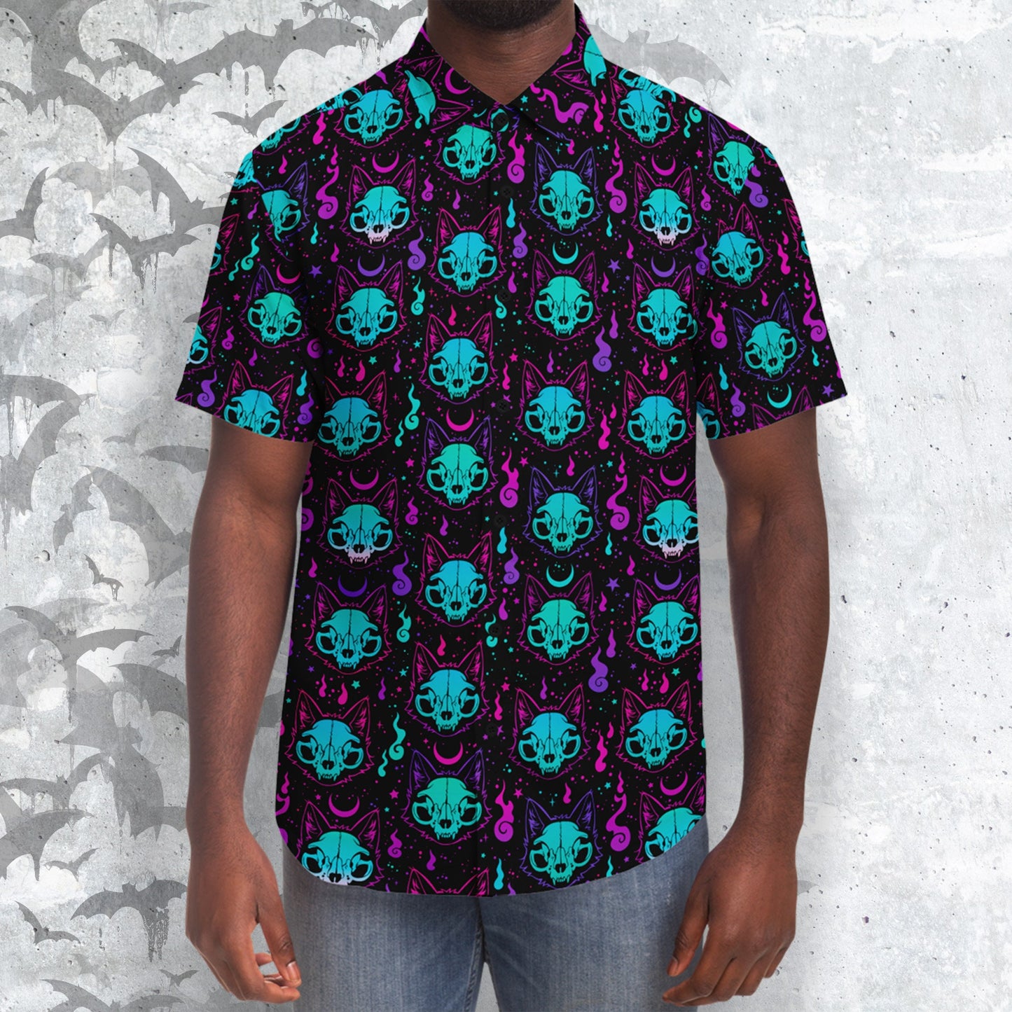 Cat Spirit Short Sleeve Button-up Shirt