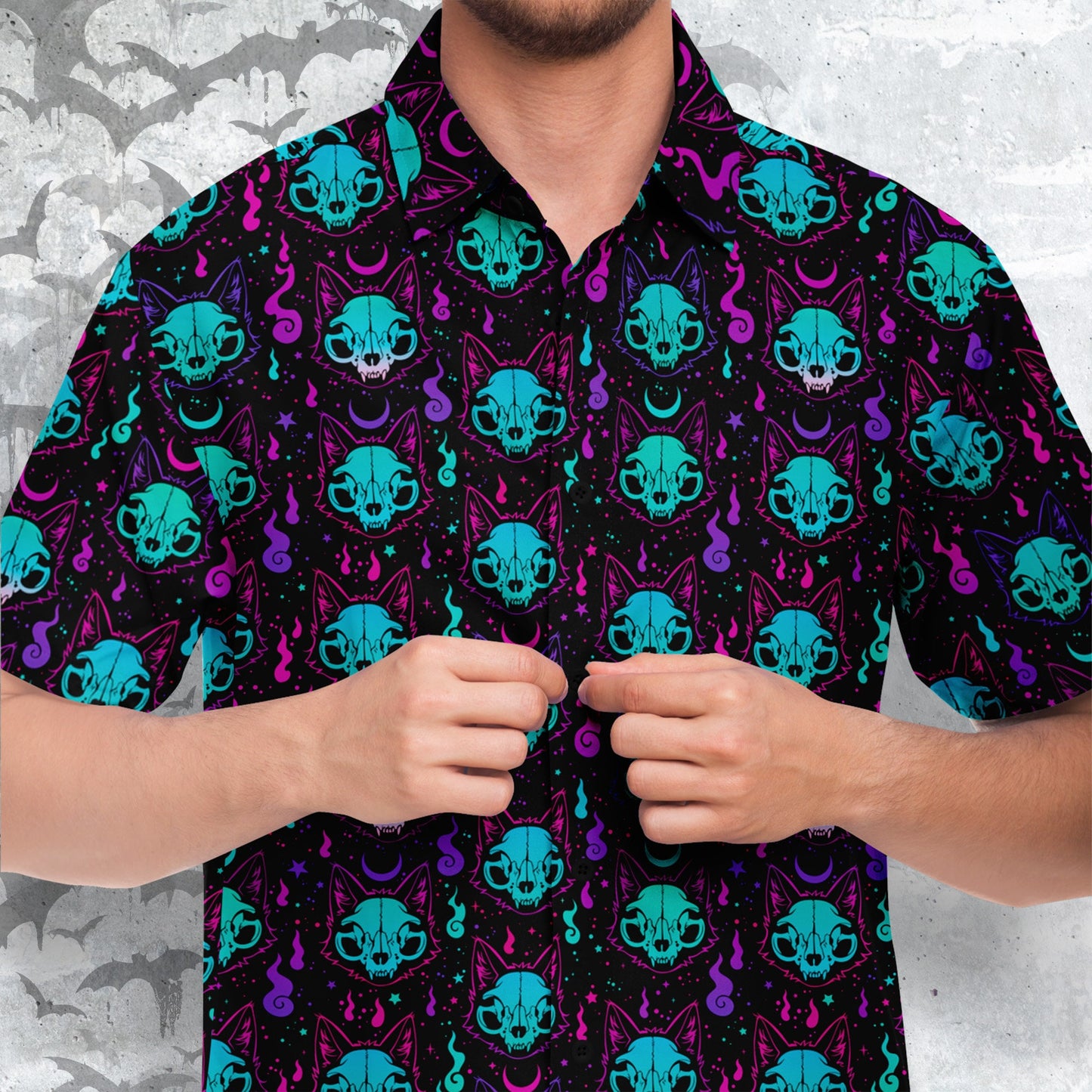 Cat Spirit Short Sleeve Button-up Shirt