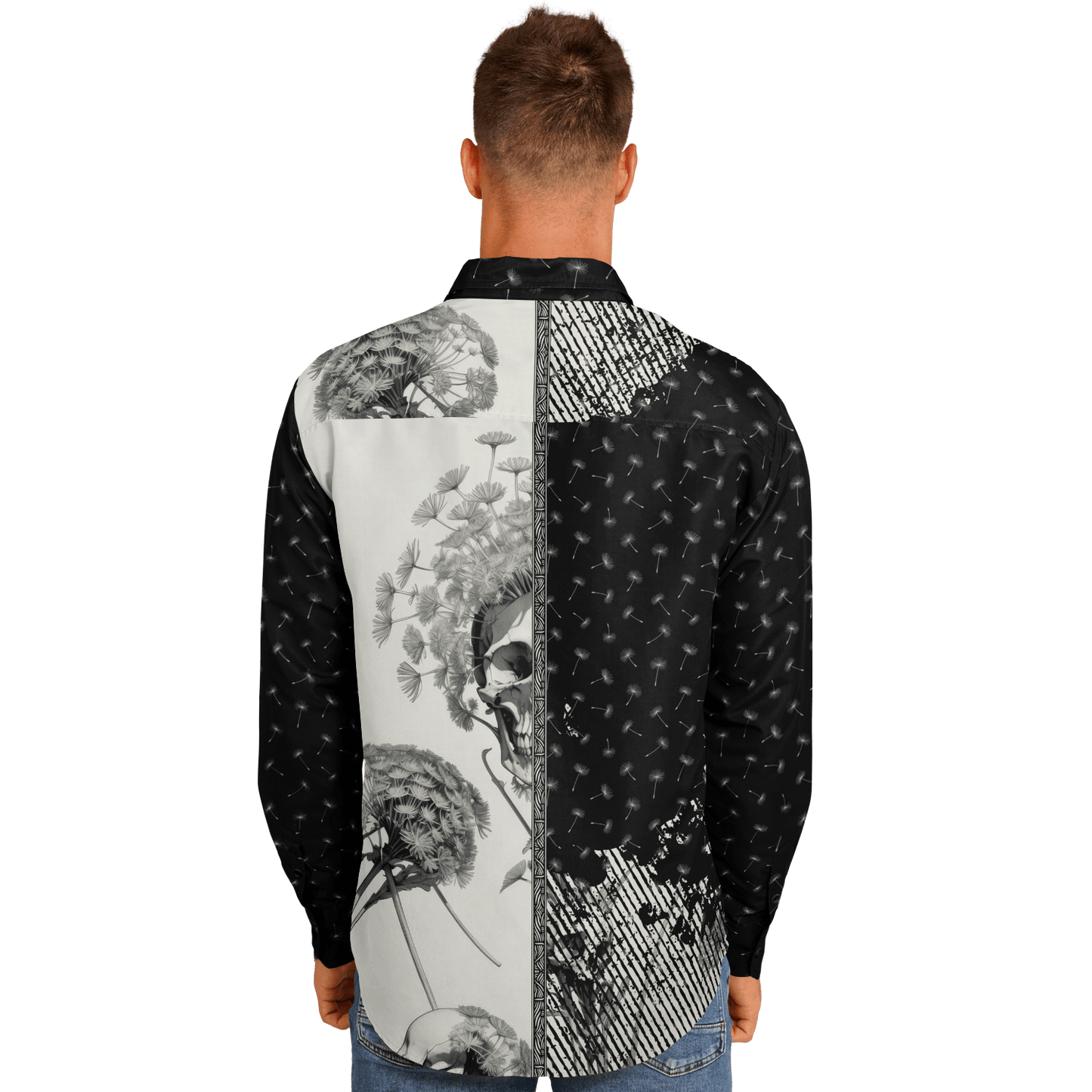 Dandelion and Skull Long Sleeve Button-up Shirt