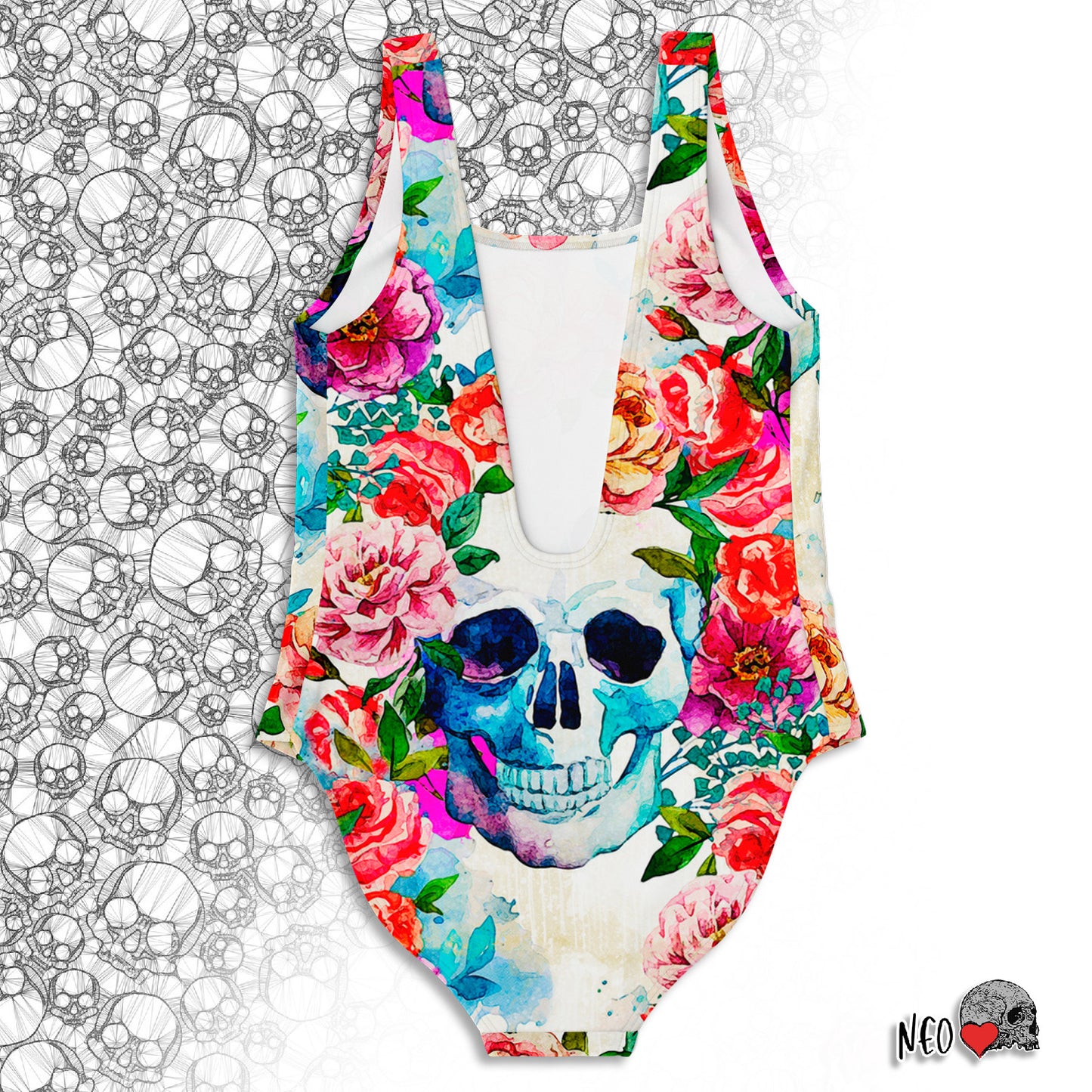 skull and peonies swimwear