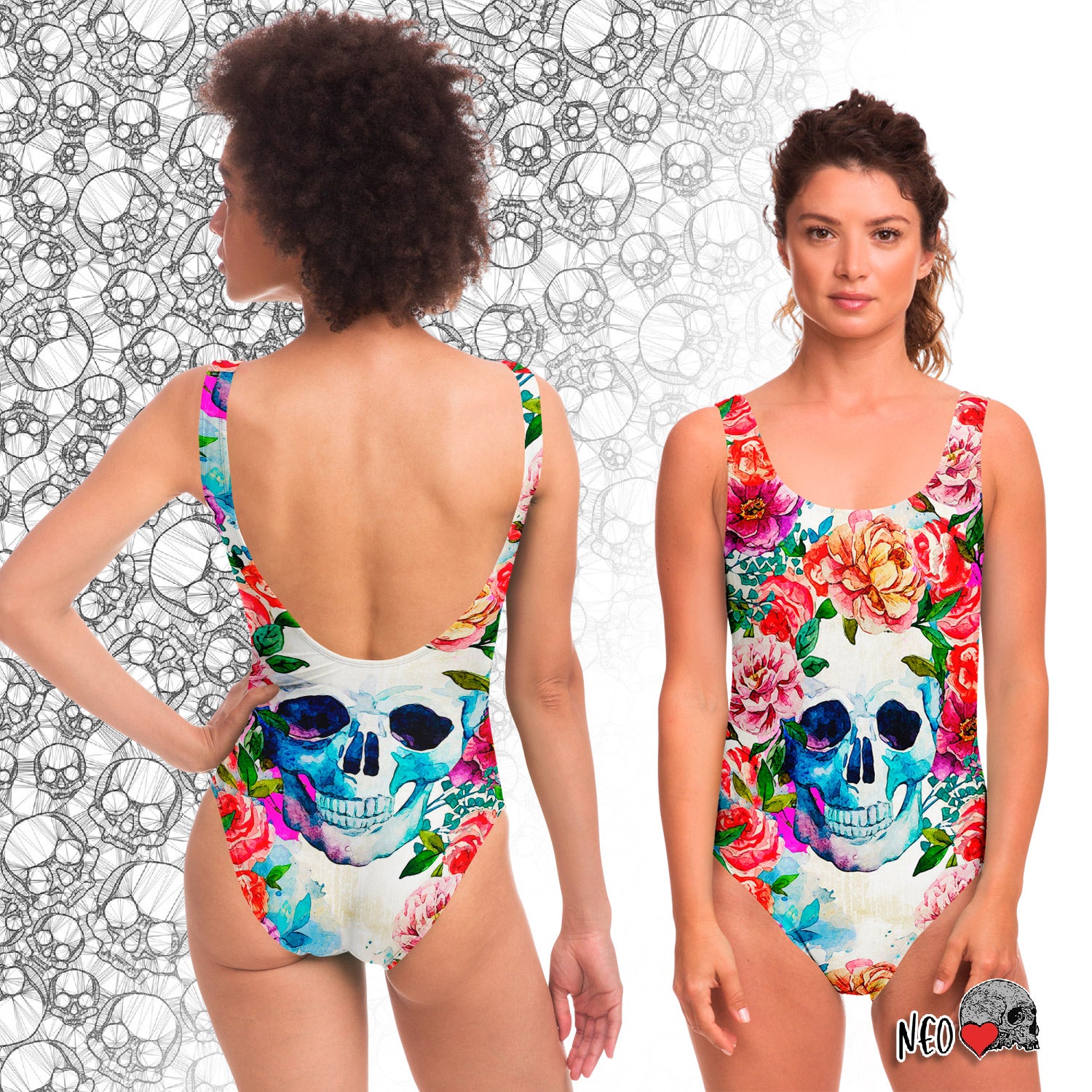 Skull and Peonies Swimsuits - NeoSkull