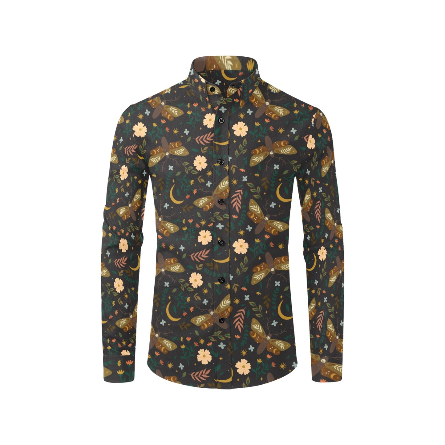 Moth and Flowers long sleeve button-up shirt