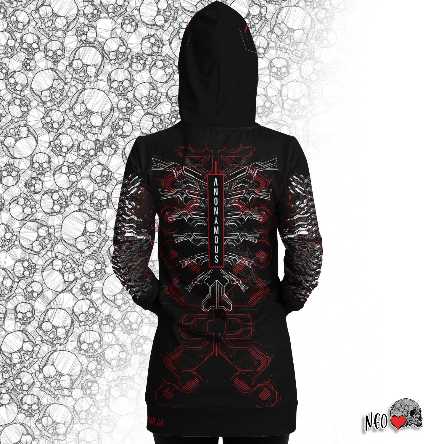 Anonymous Cyberwear Longline Hoodie - NeoSkull