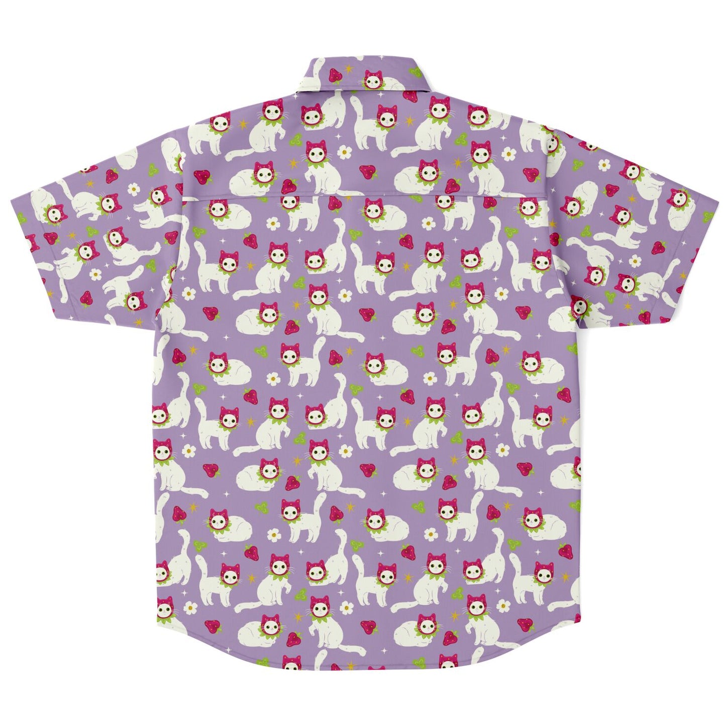 Strawberry cat short sleeve button-up shirt