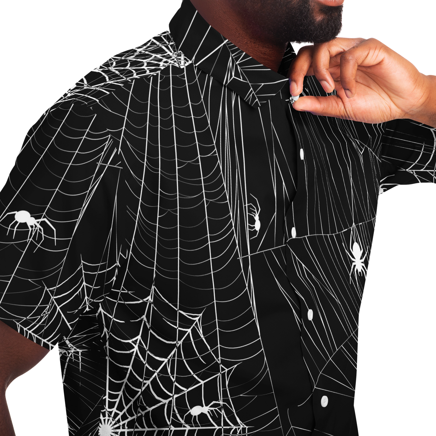 Spider Skull short sleeve button down shirt