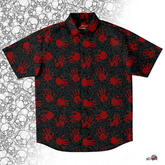 ghost hands goth short sleeve button down shirt