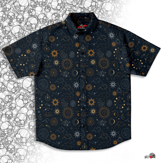 celestial night sky button down shirt - neoskull