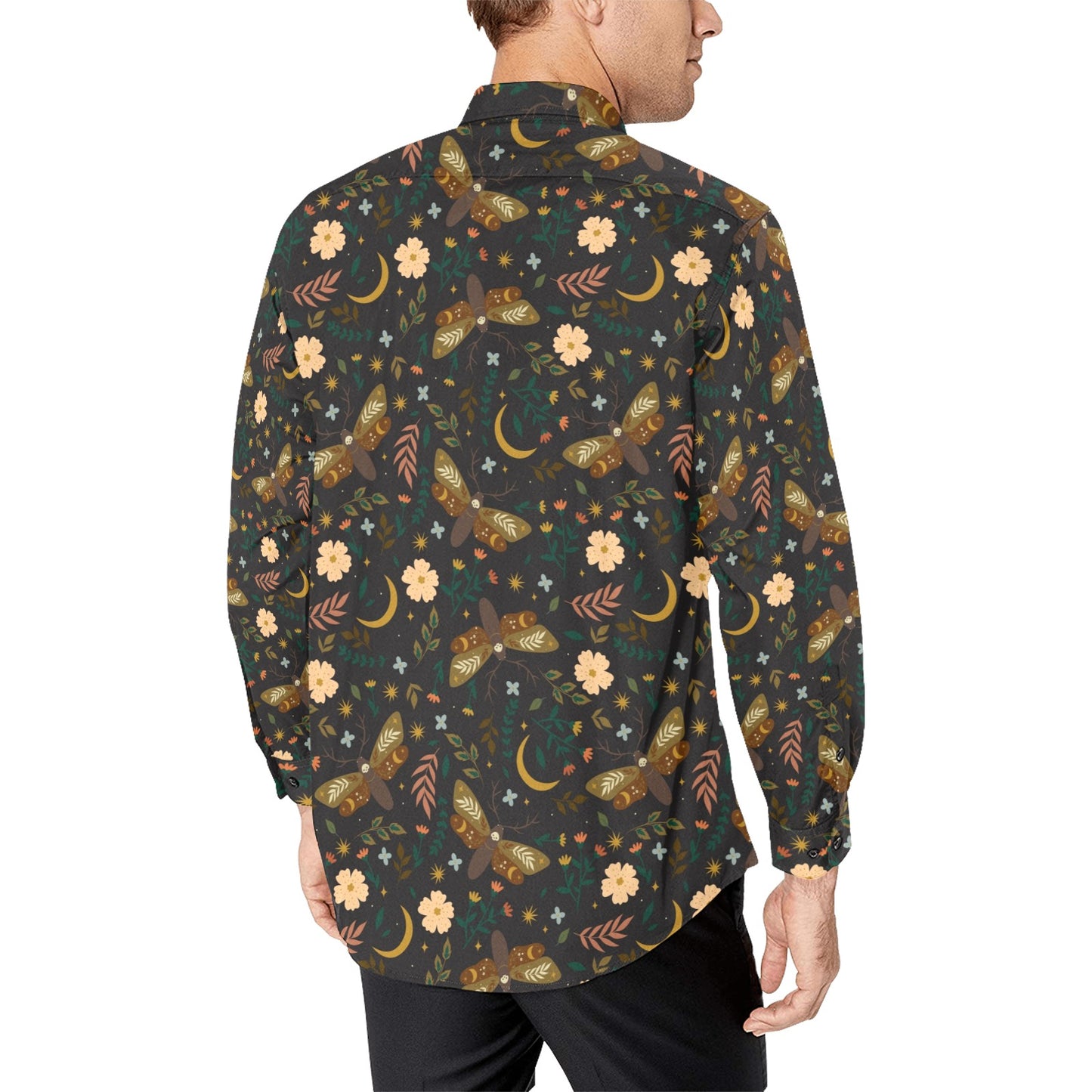 Moth and Flowers long sleeve button-up shirt