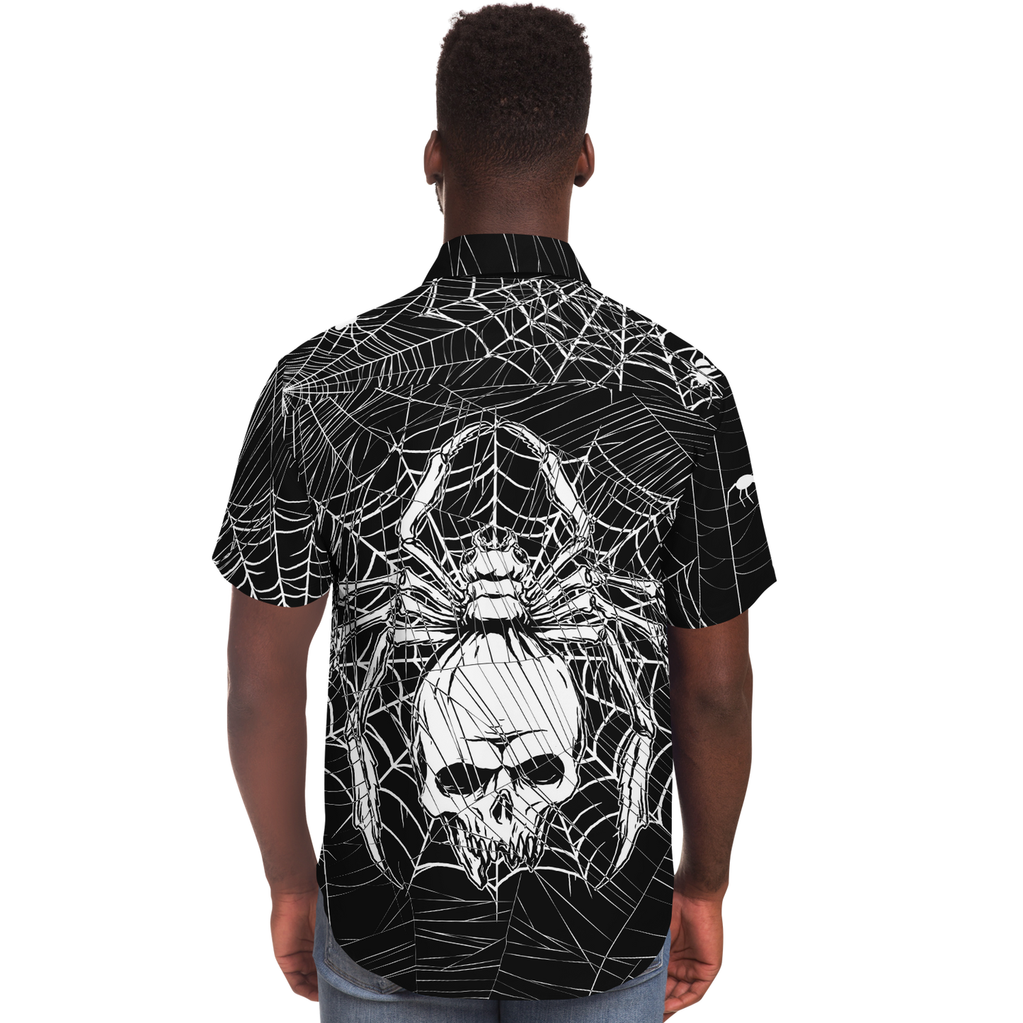 Spider Skull short sleeve button down shirt