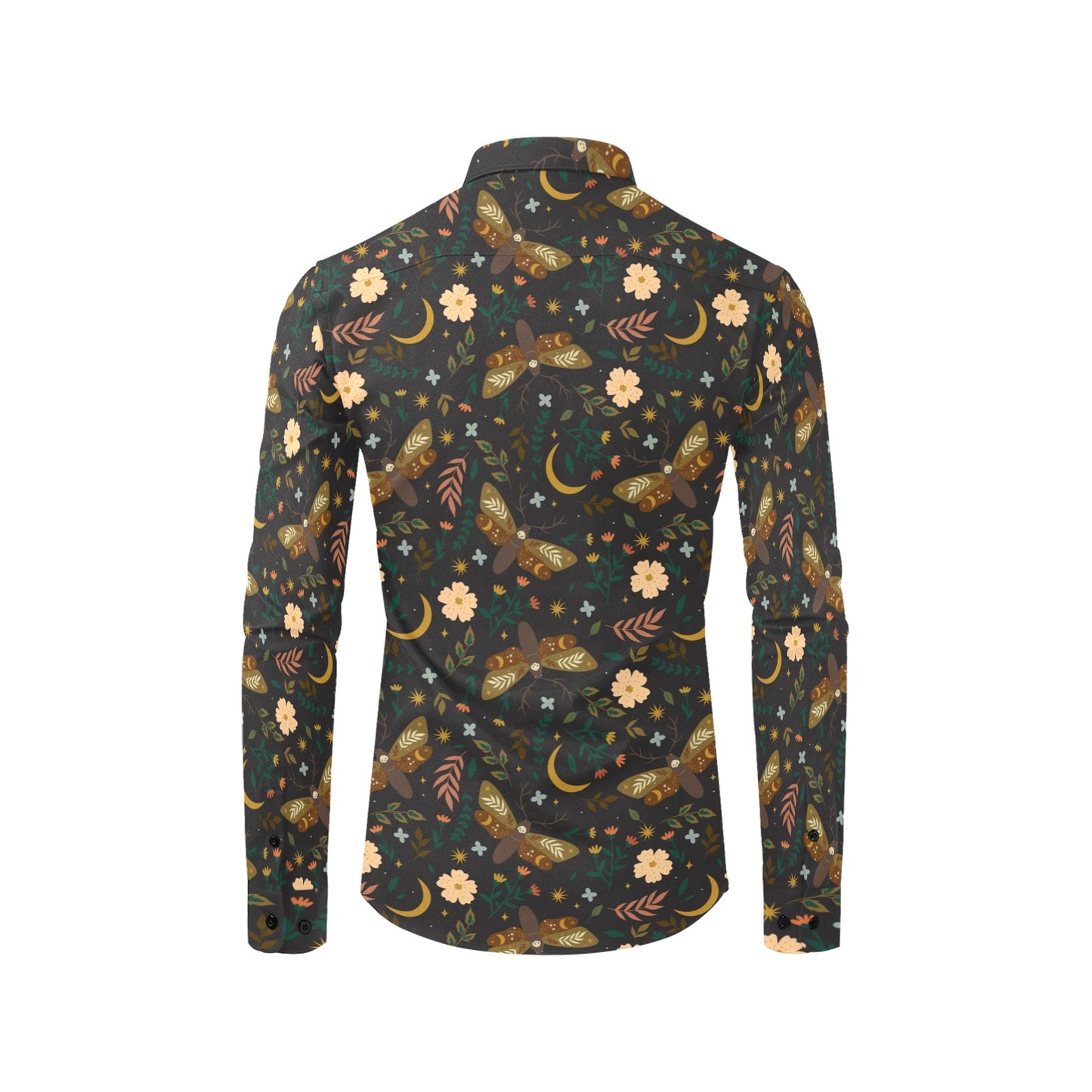 Moth and Flowers long sleeve button-up shirt