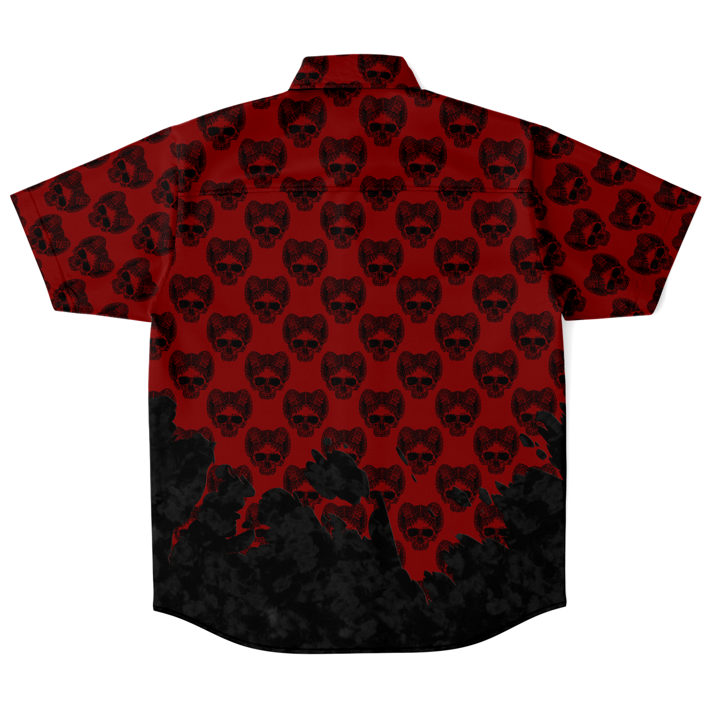 Horned Skull Short Sleeve Button Down Shirt V2 - NeoSkull