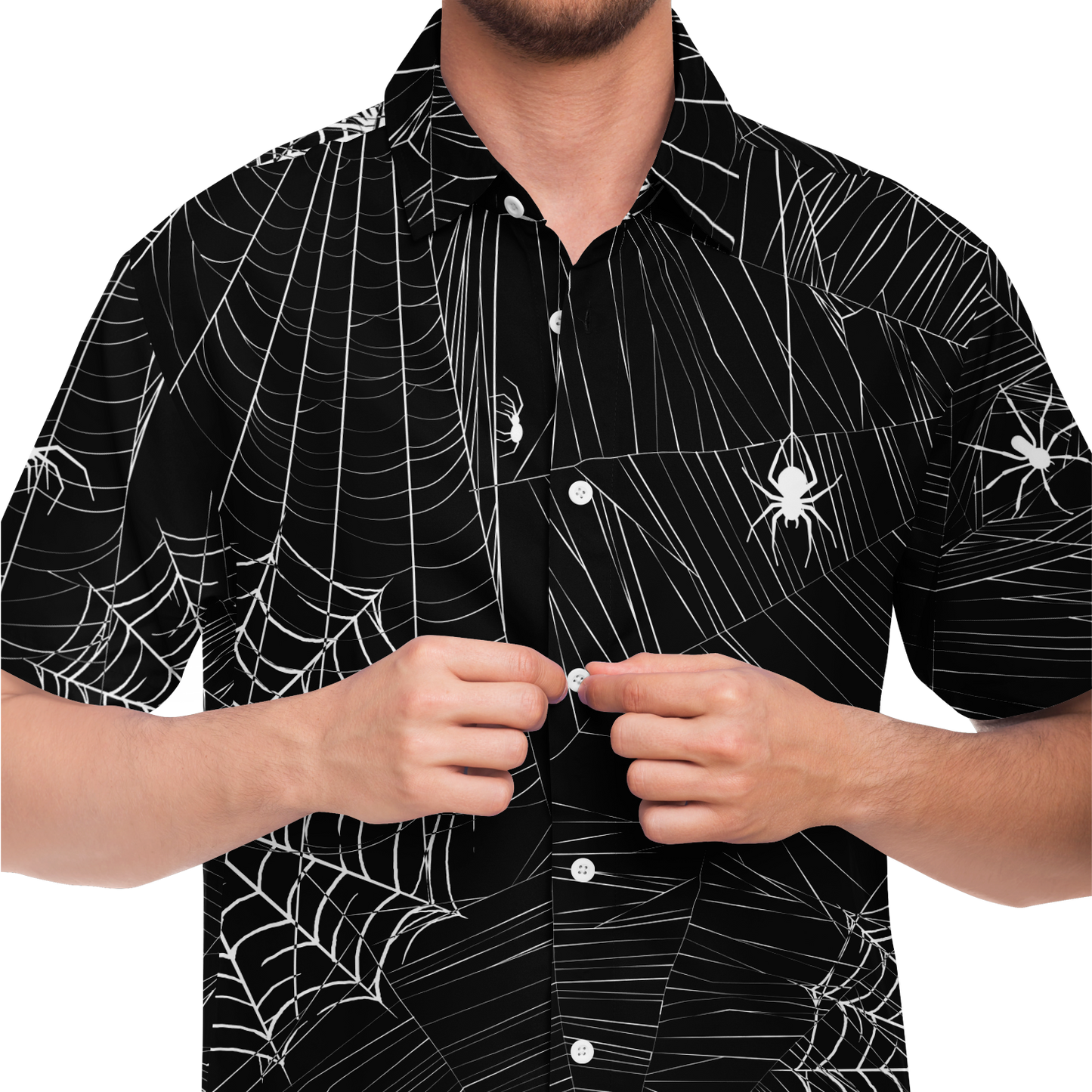 Spider Skull short sleeve button down shirt