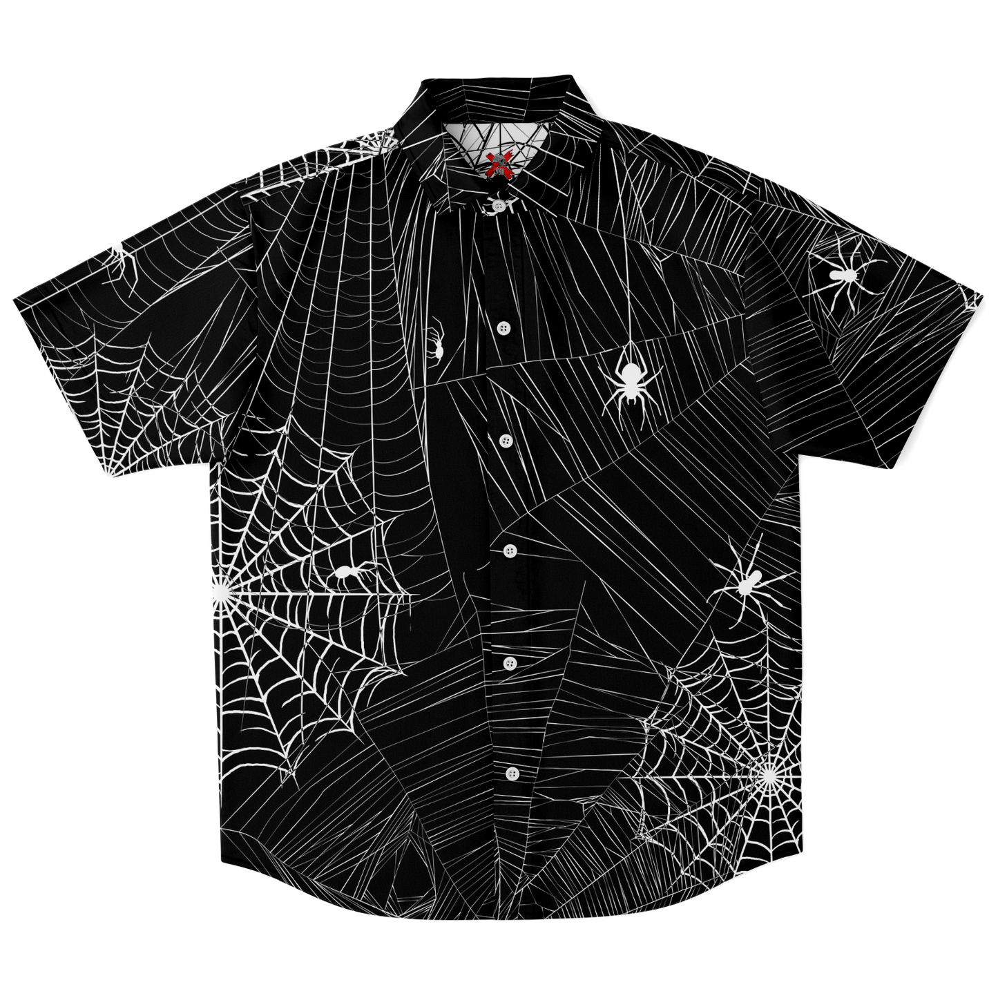Spider Skull short sleeve button down shirt
