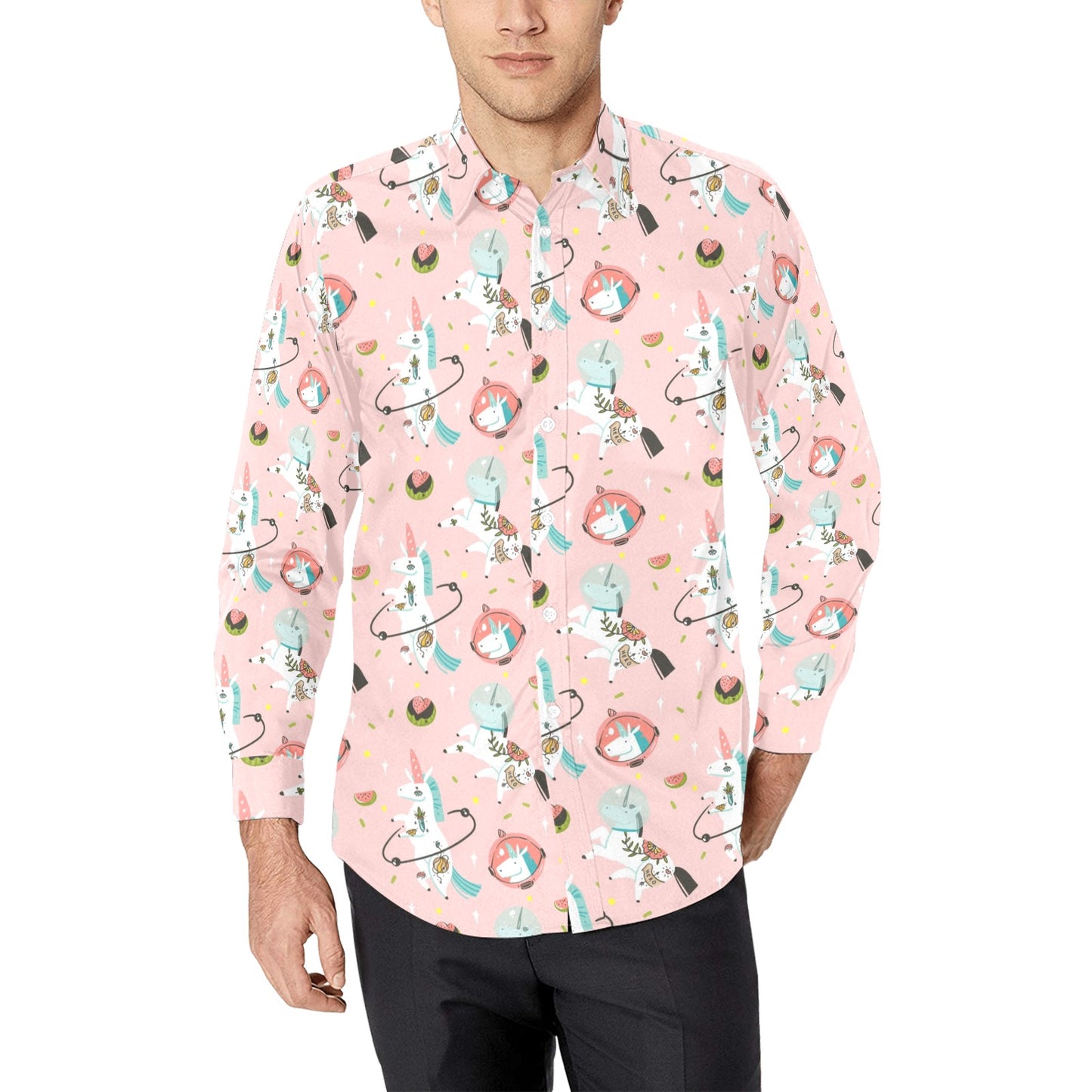 Happy Unicorn Shirt Men's All Over Print Long Sleeve Shirt