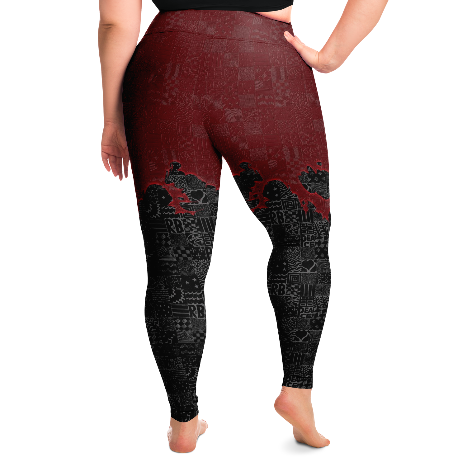 Goth Plus Size Leggings, Ruby freehand doodle style - NeoSkull