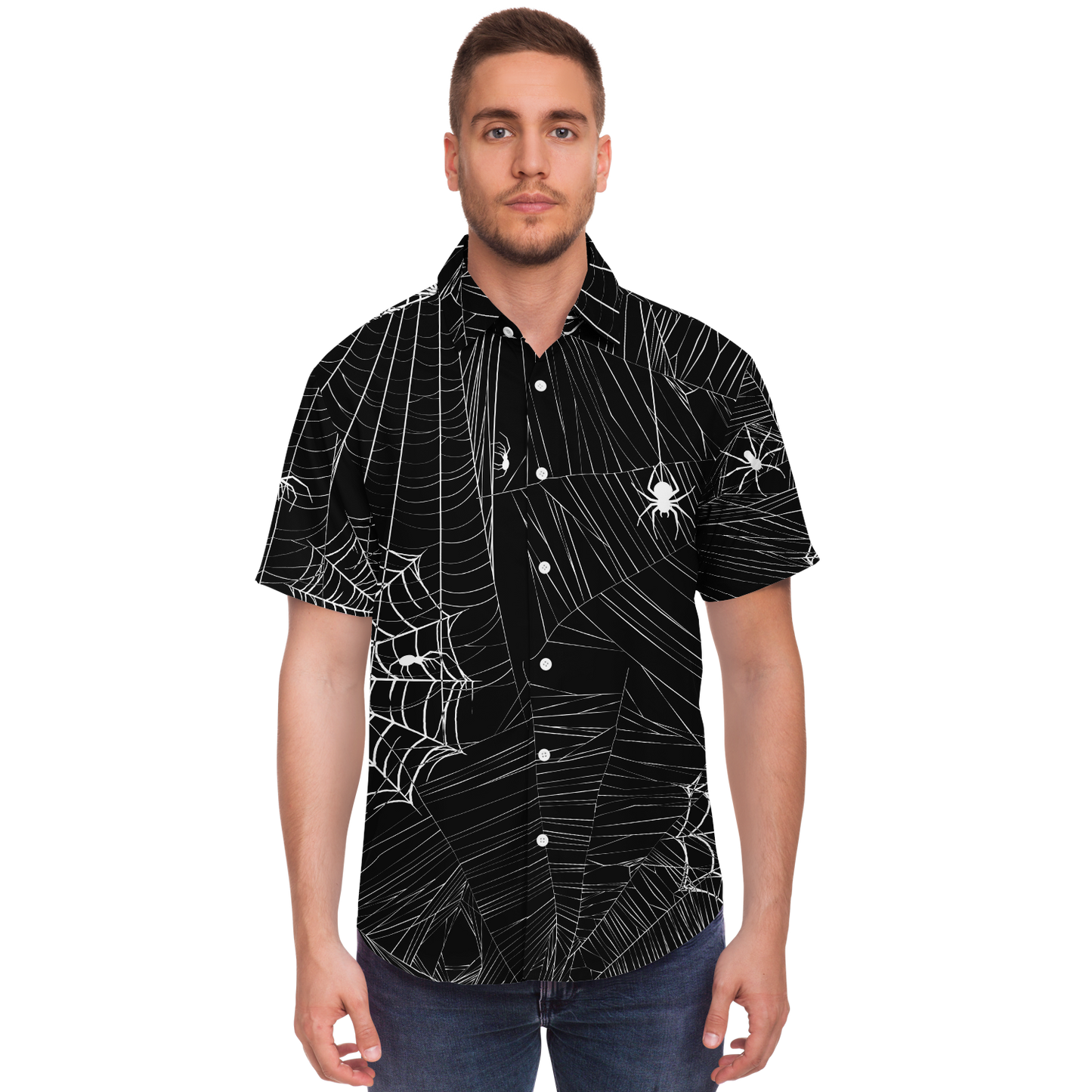 Spider Skull short sleeve button down shirt