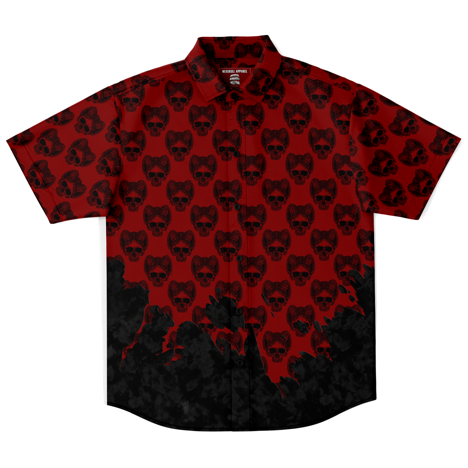 Horned Skull Short Sleeve Button Down Shirt V2 - NeoSkull